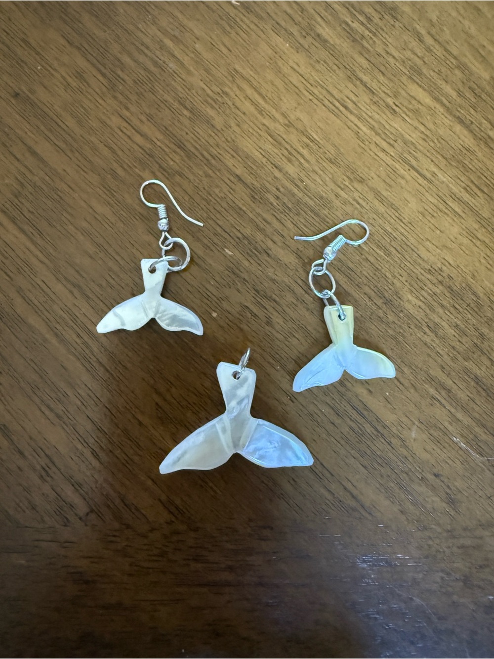 Mother of Pearl Whale Tail Pendant and Earring Set - Iridescent White